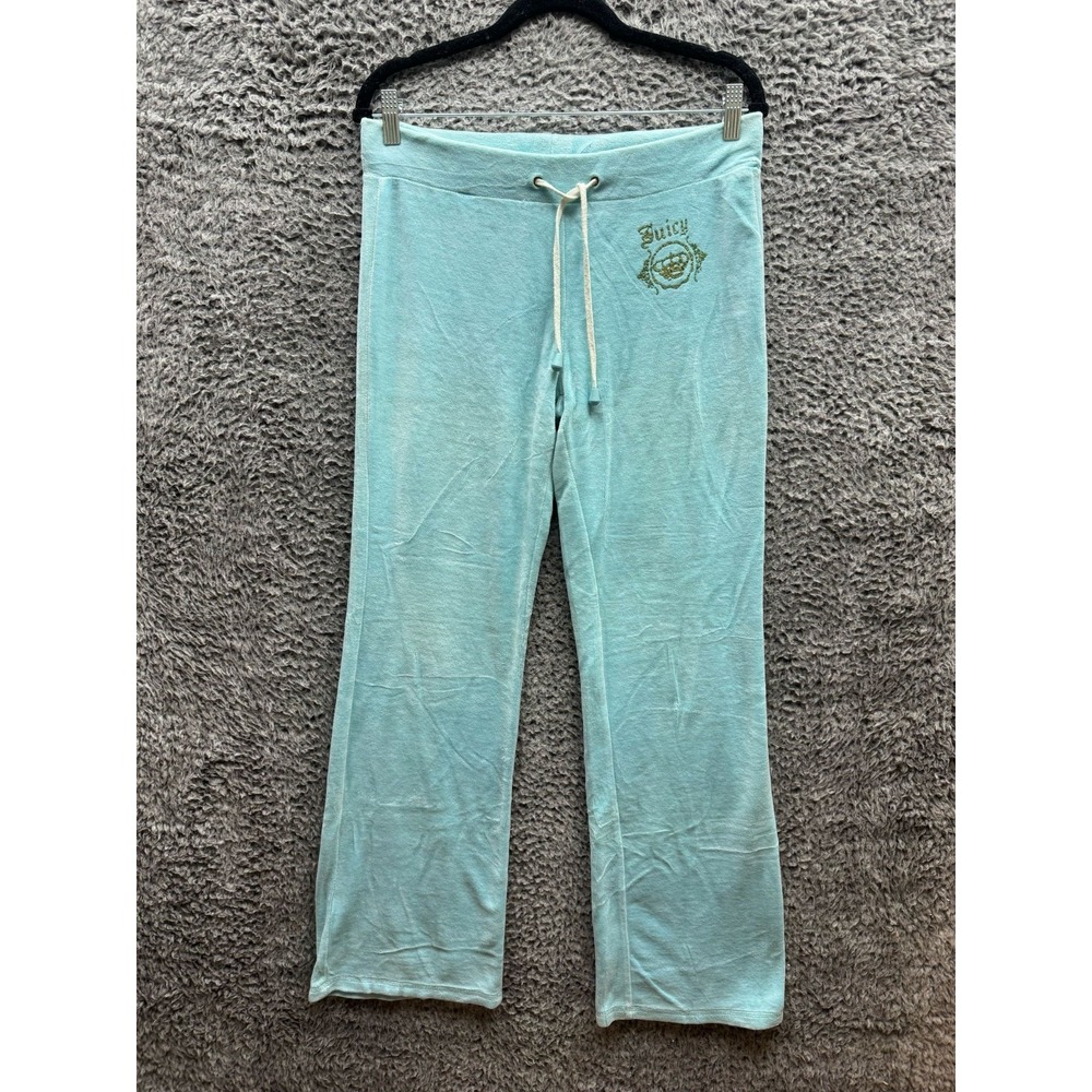 Vtg Y2k Juicy Couture Velour Drawstring Tracksuit Pants Green Womens Size XL